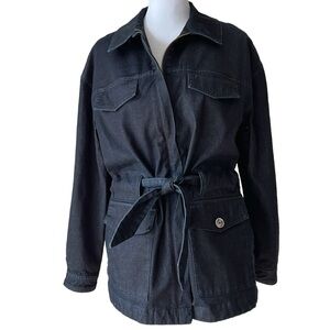 Massimo Dutti Women’s Dark Denim Cinch Waist Jacket Classic Belted Size S